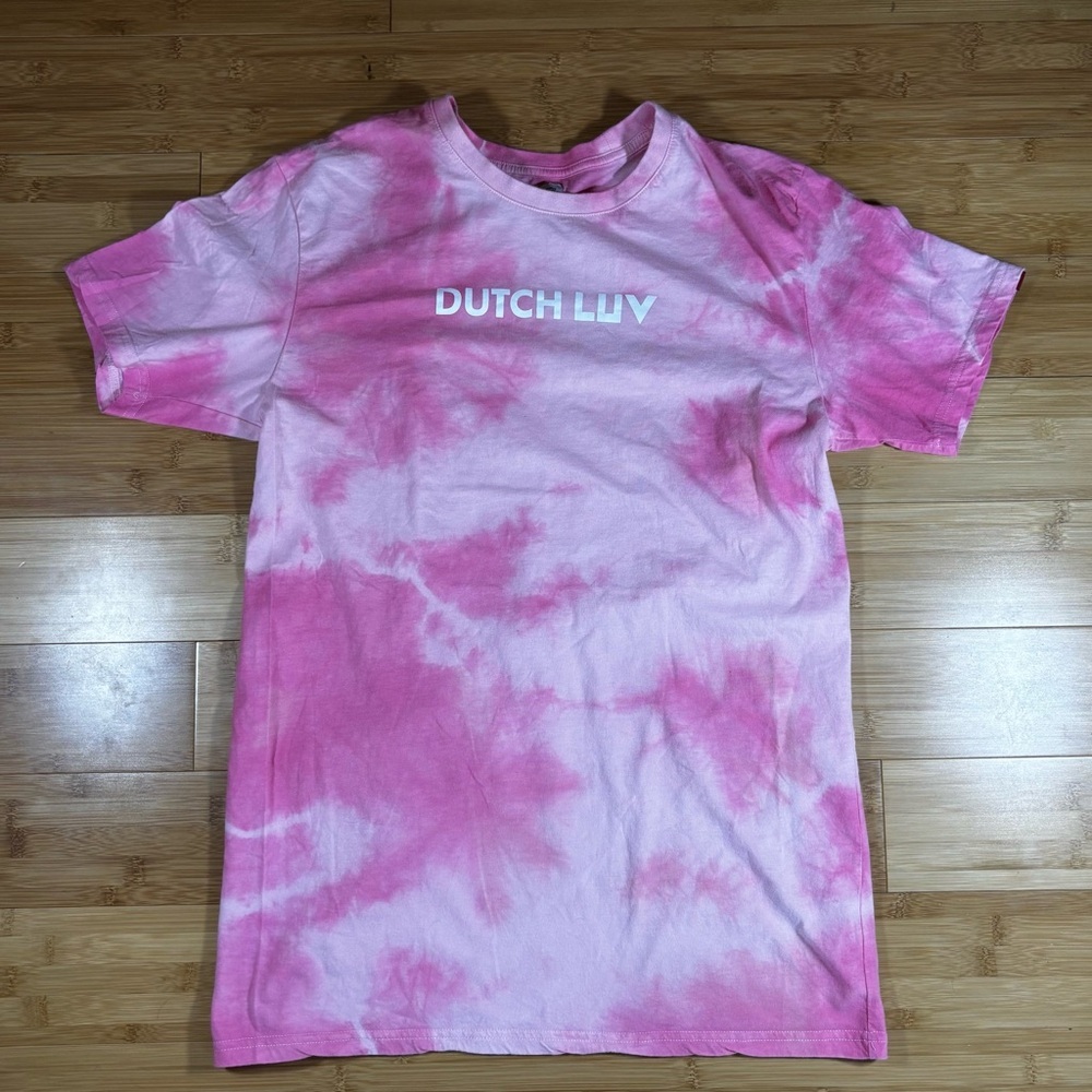 Dutch Bros Coffee “Dutch Luv” Tie Dye T-Shirt Pink Graphic Tee Size Medium